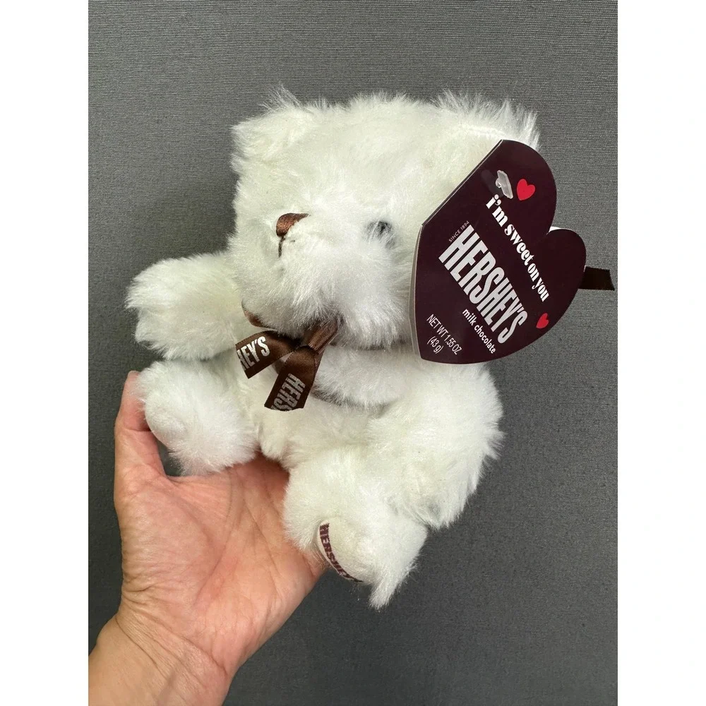 Hershey's Galerie White Plush Teddy Bear Small Stuffed Animal Brown Ribbon‎ NWT